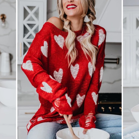 BiBi Sweaters - BiBi red and white valentines day hearts sweater